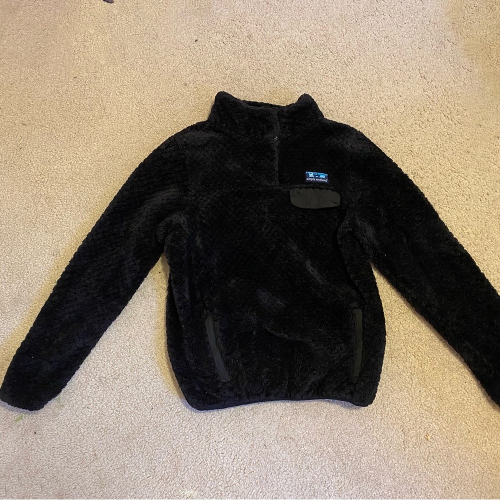 Simply Southern Womens Jacket Black Size Small Fuzzy Long Sleeve Faux Fur